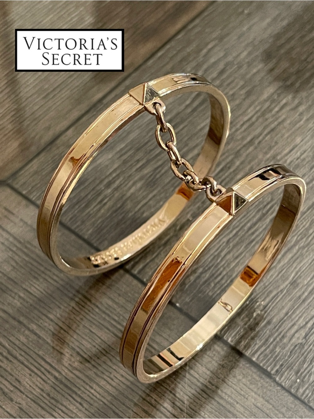 Victoria Secret “ Love Me” Connected Gold-tone Connected Bangle Bracelets